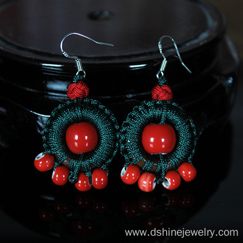 Retro Silver Hook Earring Ceramics Beads Thread Earrings